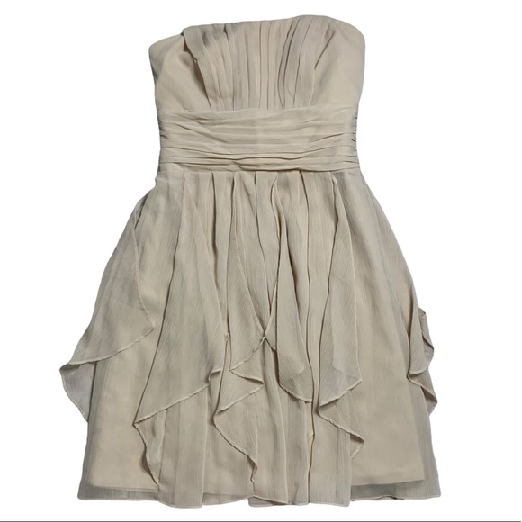 David’s Bridal Cream Chiffon Layered Skirt Formal Strapless Dress Bridesmaid 6 - Picture 4 of 15